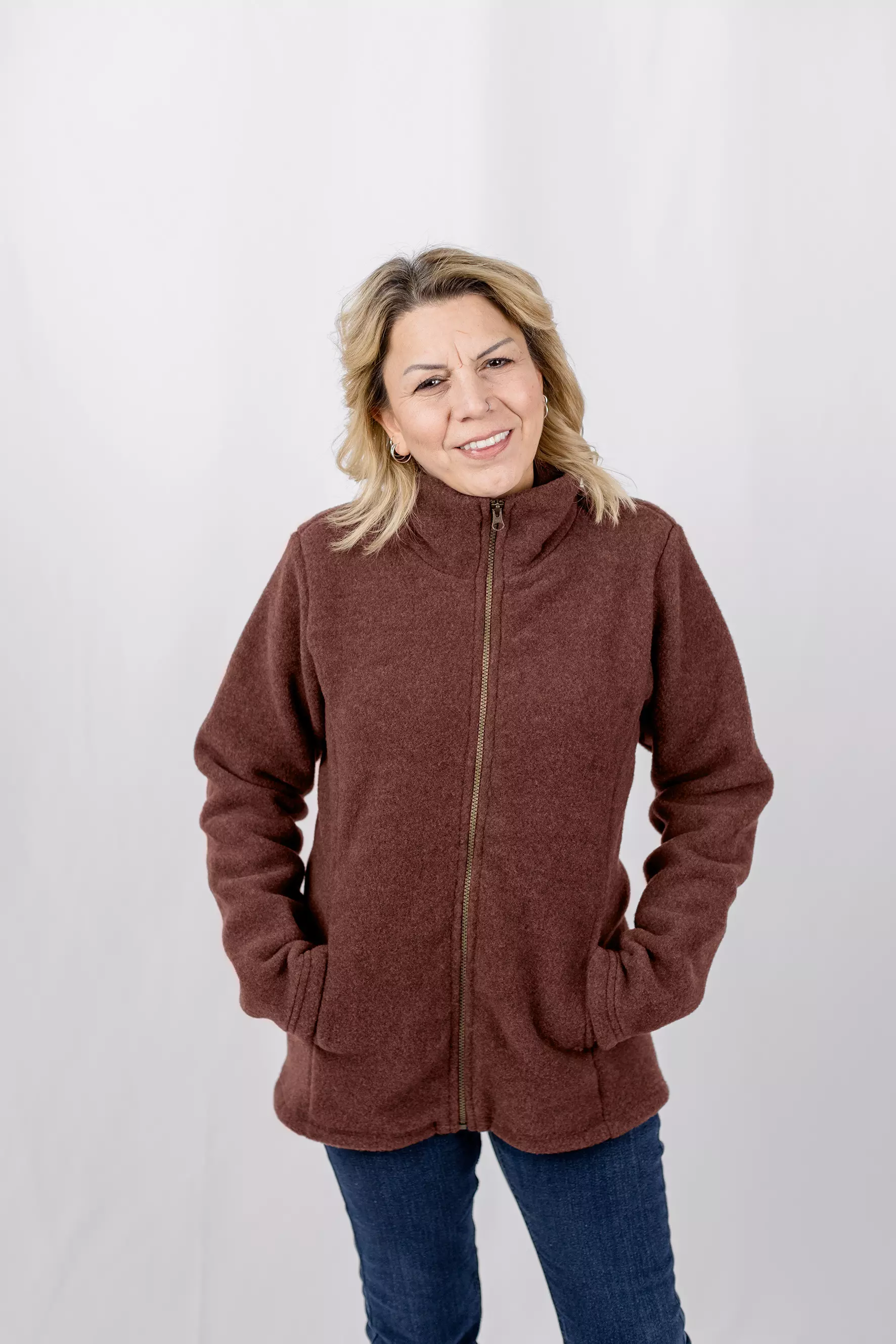 Women's merino wool fleece jacket, waisted, IVN BEST