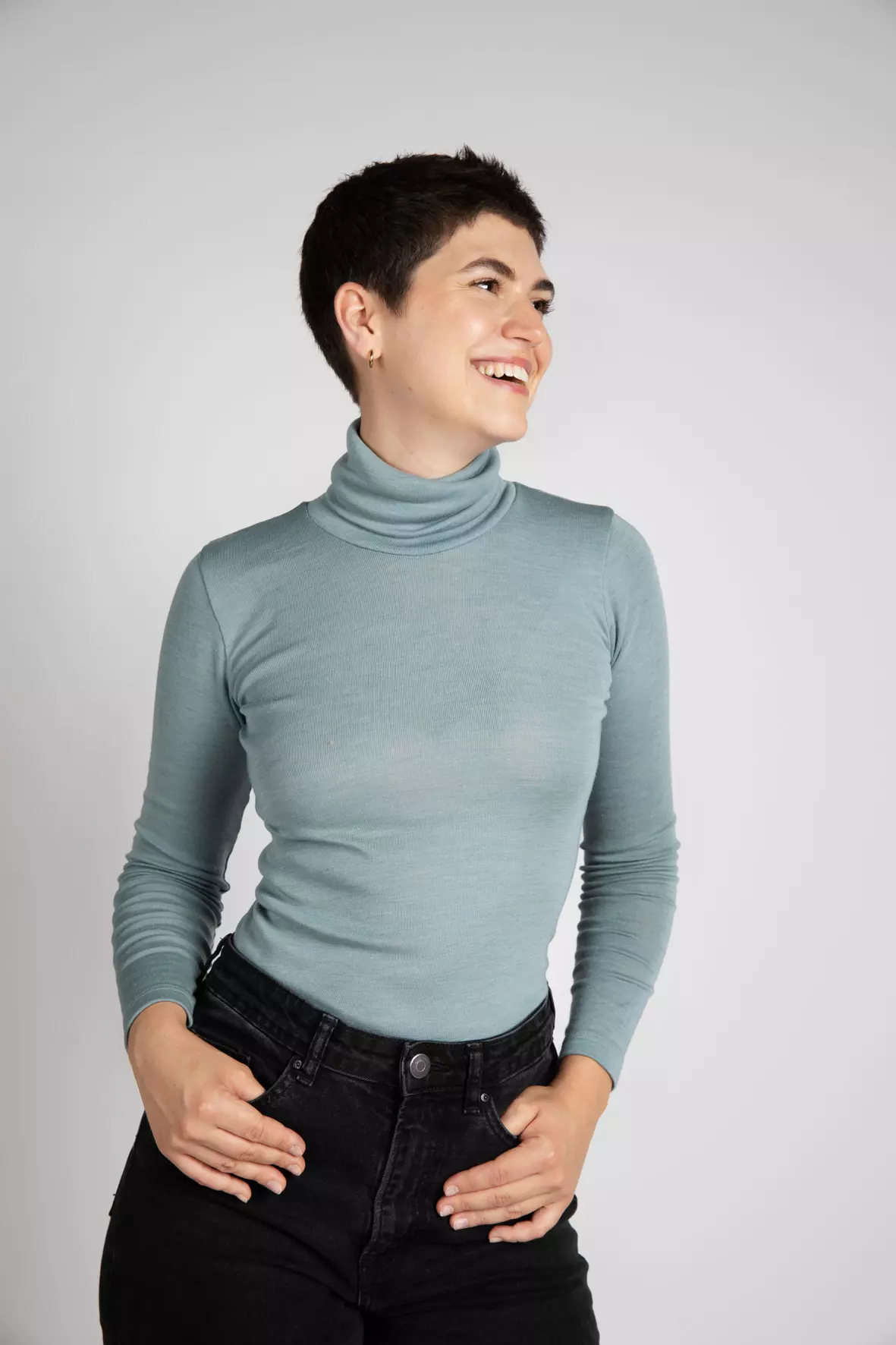 Women's merino wool & silk turtleneck shirt, GOTS