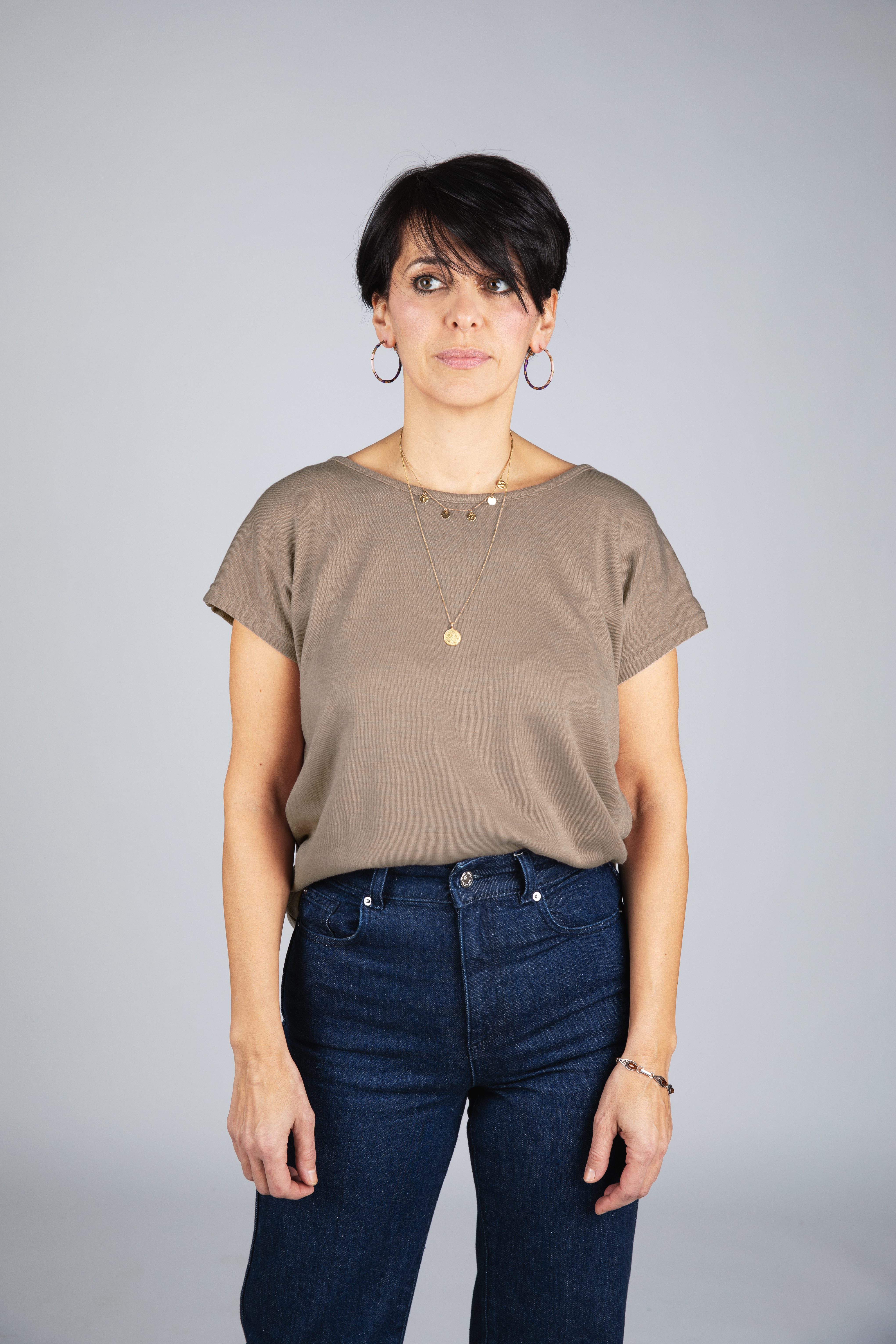 Shirt Damen aus Merinowolle & Seide mit überschnittener Schulter, GOTS