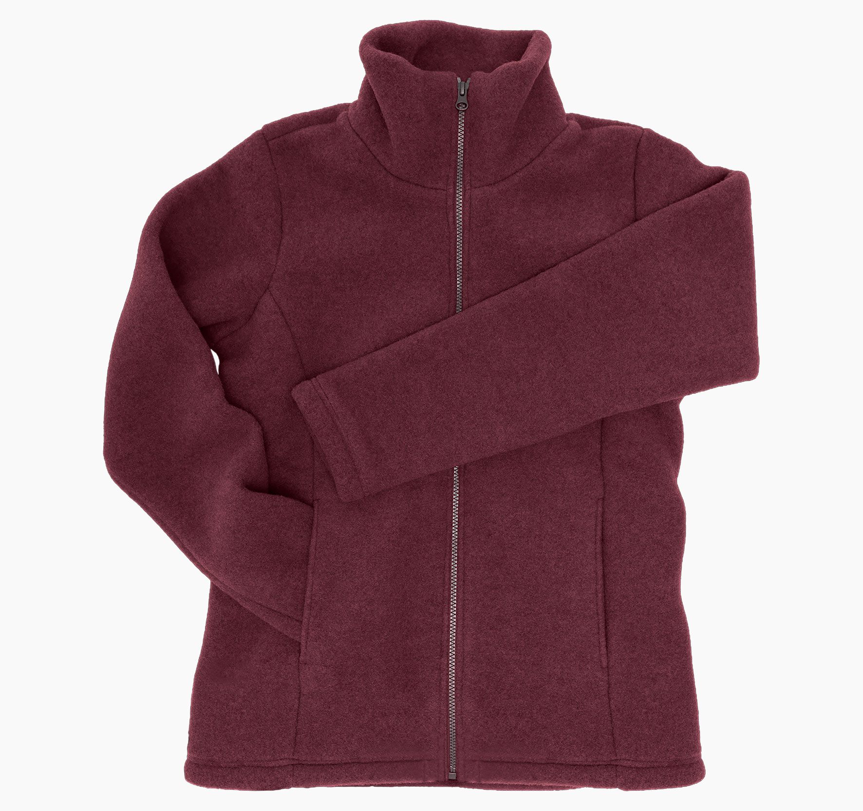 Taillierte Fleecedamenjacke aus 100% Schurwolle von Merinoschafen mit zwei Taschen und Zippern.