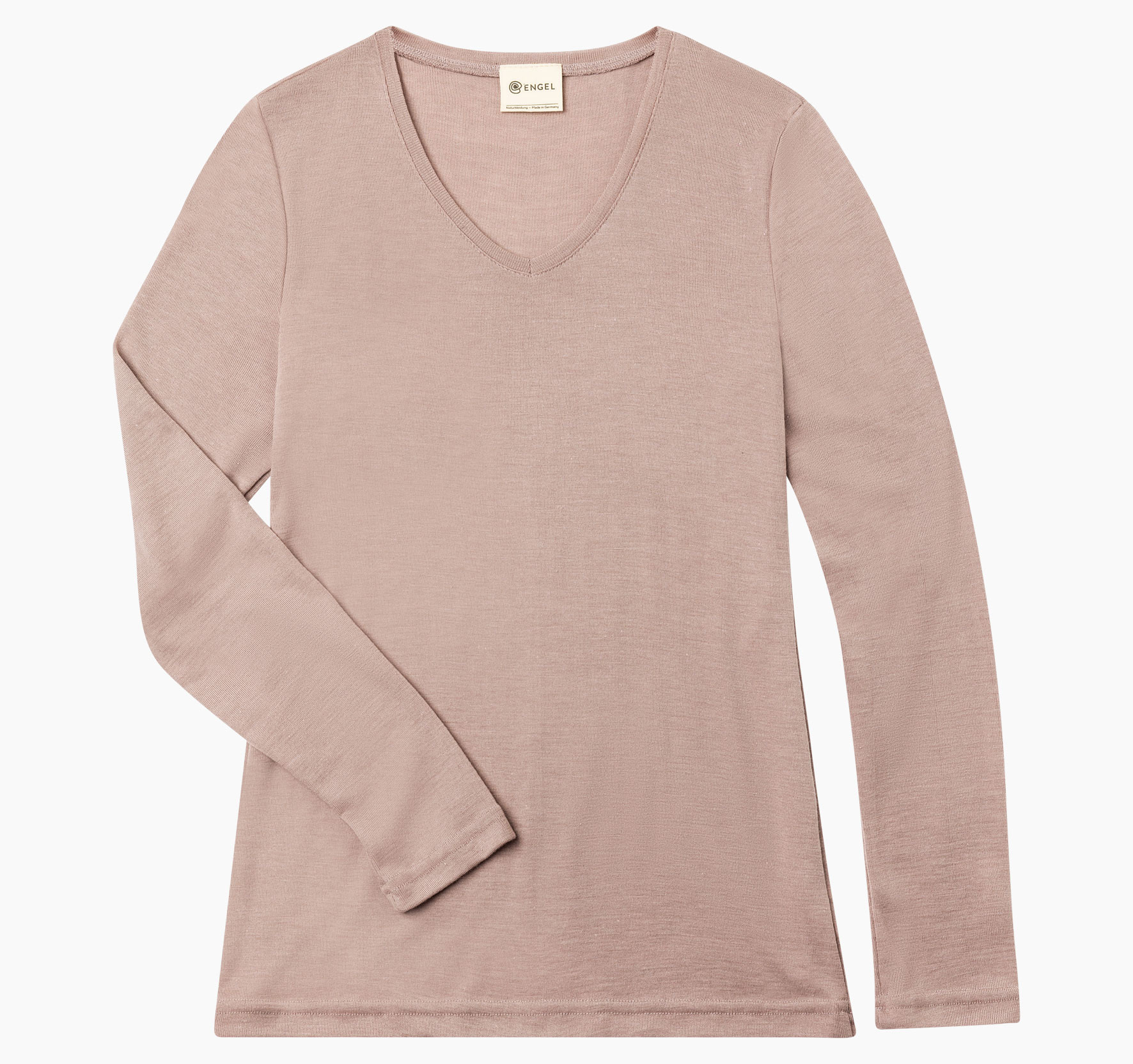 Langärmiges Feinripp-Shirt mit für Damen aus 70% Bio-Merinoschurwolle und 30% Seide mit V-Ausschnitt.