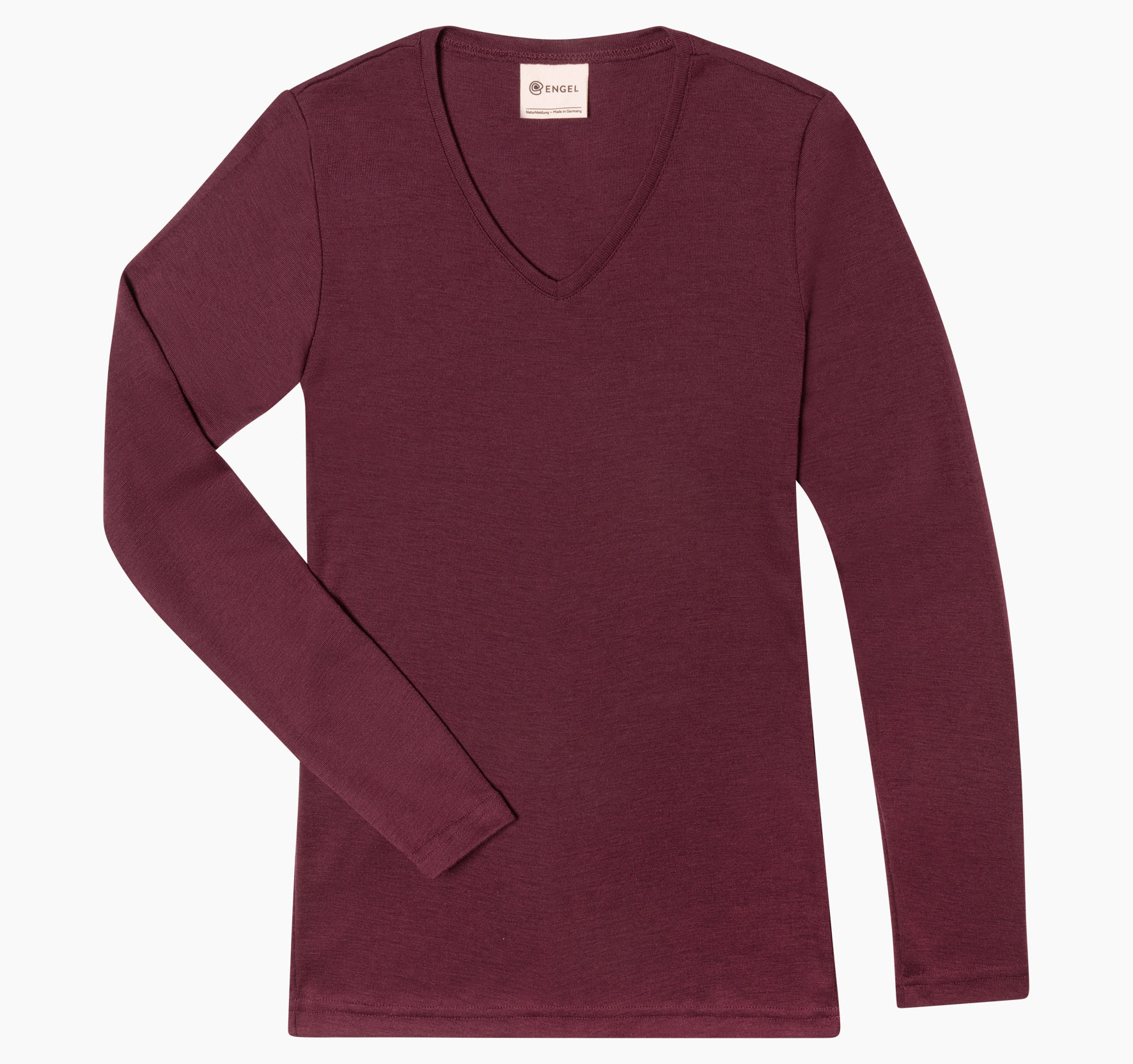 Women's merino wool & silk long sleeve shirt with v-neck, GOTS