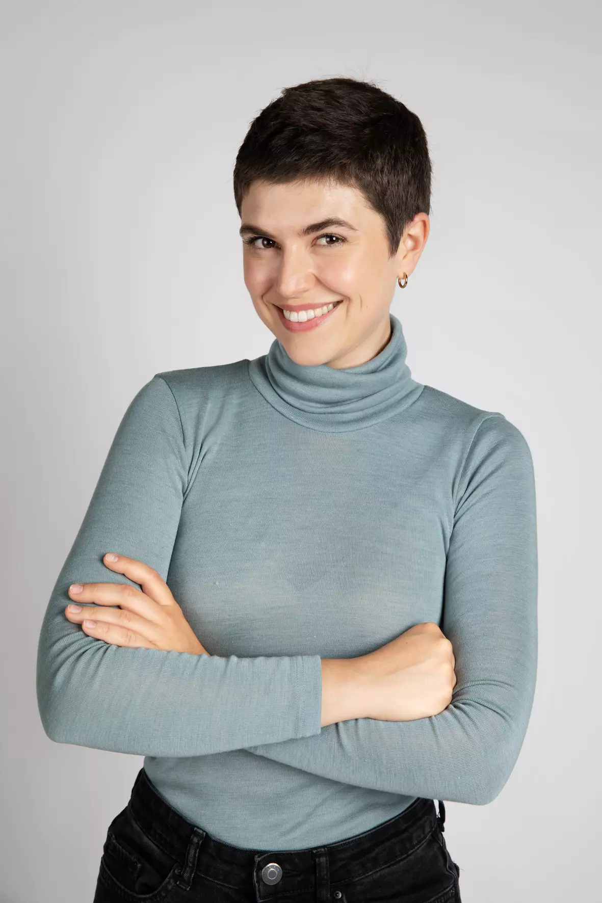 Women's merino wool & silk turtleneck shirt, GOTS
