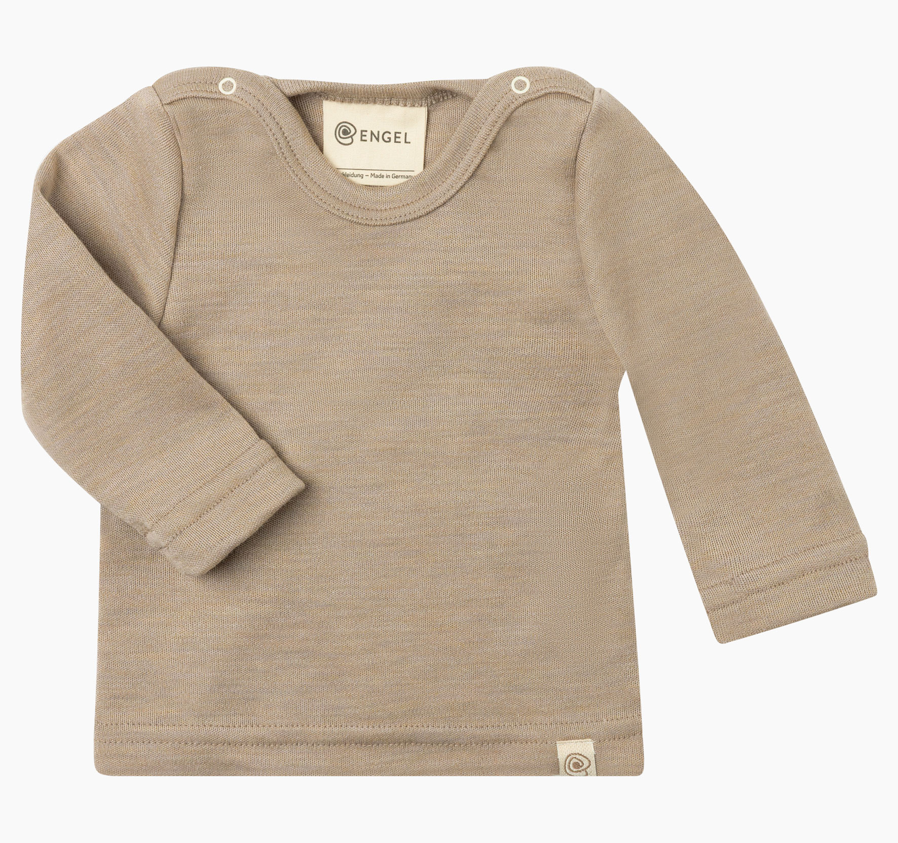 Babylangarm Shirt aus Interlock aus Wolle/Seide mit Druckknöpfen an den Schultern und Engellogo am Bund.