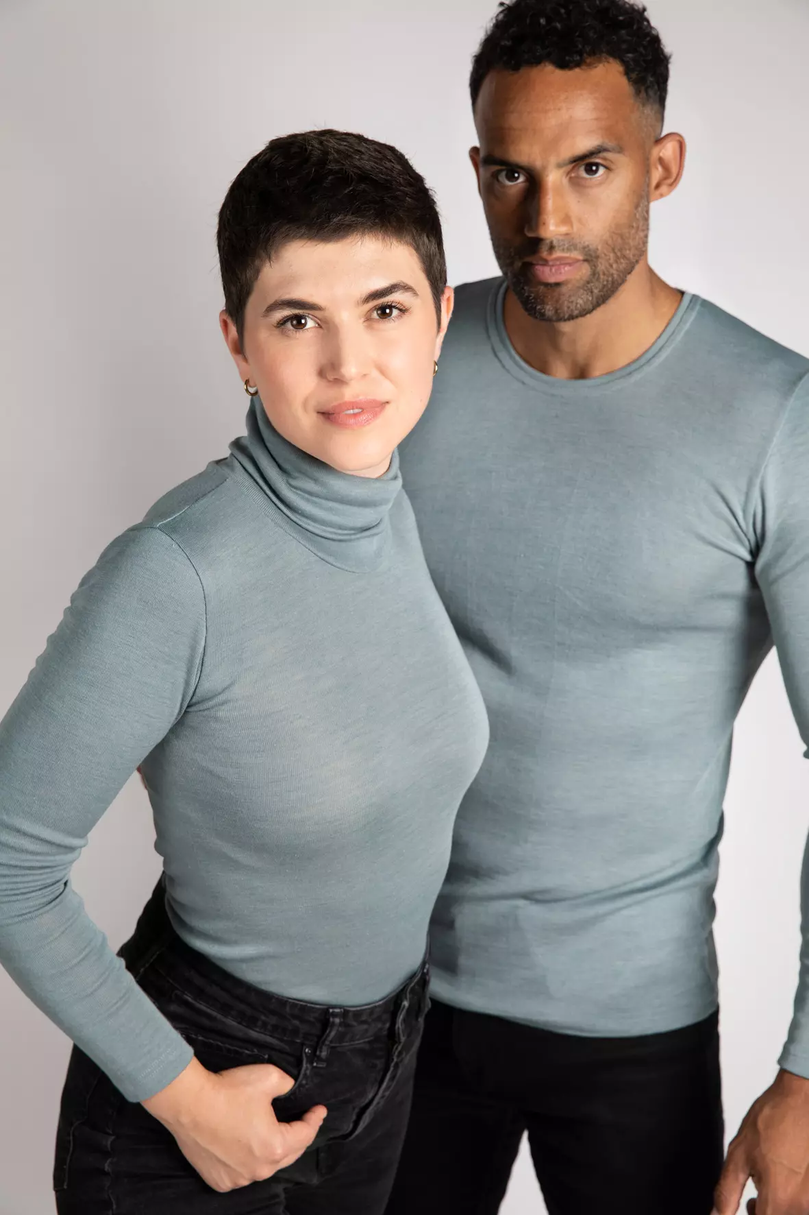 Women's merino wool & silk turtleneck shirt, GOTS